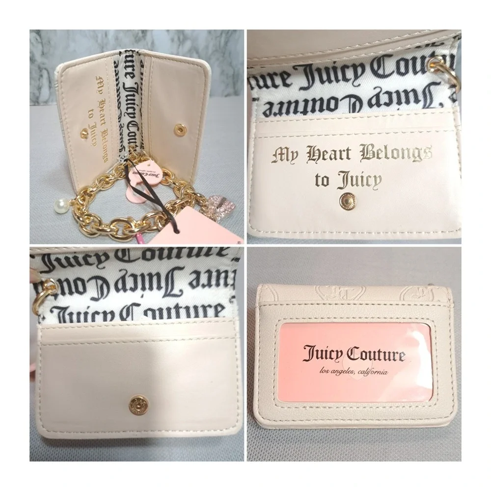 Juicy Couture‎ Wristlet Wallet Beige Crystal Off White Top Notch CC Key Fob